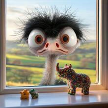 1pc Of Humorous Big-Eyed Ostrich Window Sticker, Removable Self-Adhesive Decoration, Suitable For Windows, Glass Doors, And Home Decor Wall Stickers, Adds Charm To The Space - Multicolor - View 2