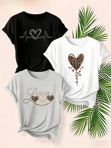 Una sola prenda de vestir no es un conjunto que consta de 3 artículos.Un conjunto incluye 1 camiseta de manga corta para mujer [Nueva Llegada 2026].Camiseta estampada de cuello redondo para el Día de la Madre, disponible en una variedad de colores y combinaciones de estampados.Una blusa casual, moderna y a la moda, hecha de un material suave, transpirable y lavable a máquina, adecuada para usar en casa y al aire libre.Camiseta básica para mujer. - Negro - Ver 6