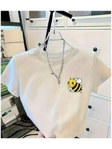 Playera de manga corta con cuello redondo, cómoda y con estampado ABEJITA ideal para actividades casuales al aire libre en casa. - Blanco - Ver 6