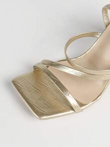 女款黃色方頭粗跟高跟鞋，尺碼偏小，可兩種穿法，舒適顯高顯腿長，純色百搭女款高跟鞋 - 金色 - 查看 5