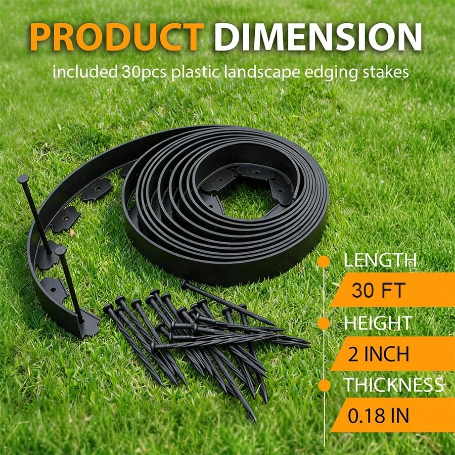 30FT/66FT – Flexible Plastic Garden Edging With 30 Securing Stakes; Weather-Resistant Lawn Border Suitable For Outdoor Gardens, Flowerbeds, Lawns, And Patio Landscaping. Easy To Install And Maintain; No Digging Required.