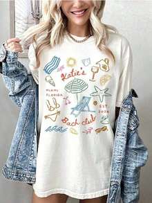 1 pieza NUEVA Camiseta Personalizada para Despedida de Soltera en la Playa, Camiseta para Club de Playa, Camiseta para Viaje de Novia en la , Camisetas para Fiesta Nupcial, Camiseta para Club de Playa en Miami, Regalos para Damas de Honor, Regalo Personalizado para el Día de San Valentín/Compromiso/Boda/Vacaciones/Vida Cotidiana de Verano, Camiseta de Verano de Manga Corta con Cuello Redondo y Estampado Casual para Mujer. |     Pascua y Día de San Patricio, Día de la Independencia 180g Algodón 100% - Blanco - Ver 2