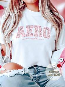 Women's White T-Shirt With AERO Letter Design And Cherry Print, Casual Varsity Style, Ideal For Youthful Looks, Made Of Soft Fabric. - 白色 - 查看 1