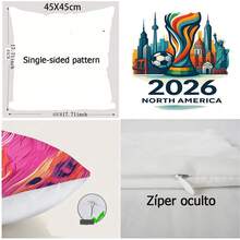 1个2026足球比赛主题抱枕套，柔软毛绒足球运动员装饰方形抱枕套，带隐形拉链，适用于球员房间、沙发、汽车、卧室、足球比赛派对装饰，45x45厘米，无填充物，单面图案 - 彩色 - 查看 2