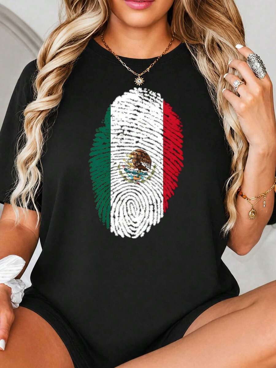 Diseño gráfico de impresión de huellas dactilares Fl-ag de México, Símbolo Nacional con Águila y Cacto, Verde, Blanco, Rojo, Estilo de pincelada Artístico, Patriótico The.jpgRegalos personalizados: Camisetas para mujer con estilos modernos, hippies, casuales y minimalistas. Ropa masculina personalizada única, armarios cápsula, ropa básica/urbana para hombre. Regalos ideales para novios, familiares y amigos, adecuados para cumpleaños, vacaciones, colegio/competiciones, deportes/escalada, etc., también adecuados para la moda de otoño y actividades urbanas. Verano negro.