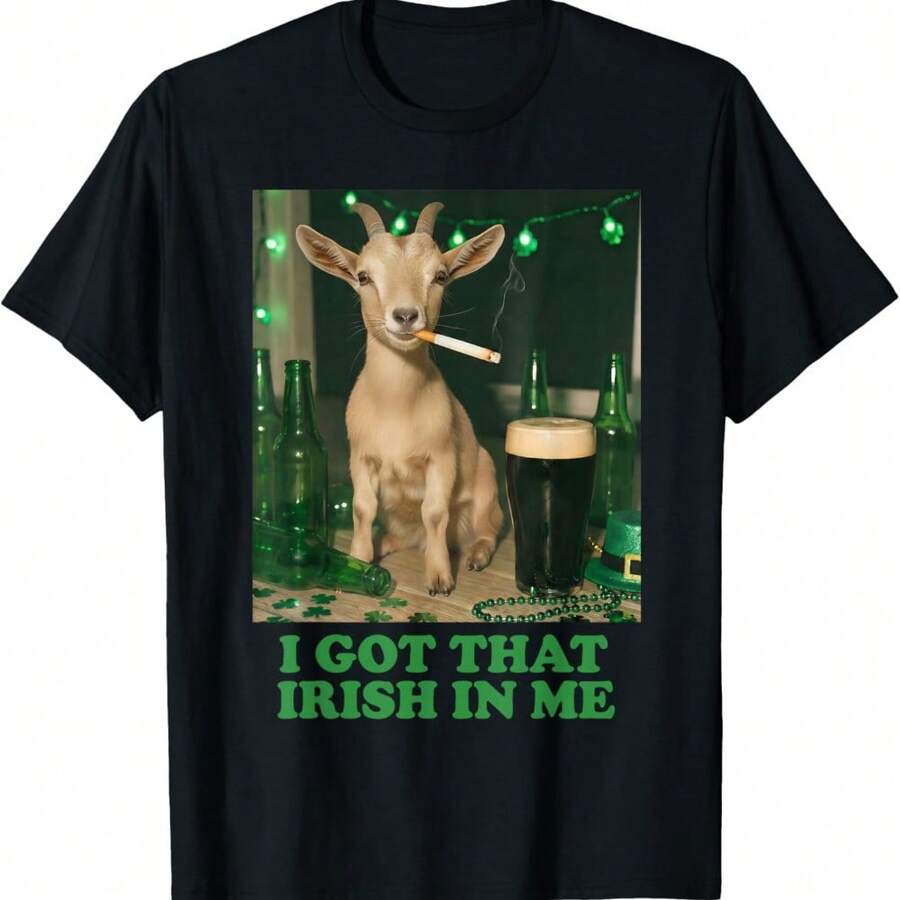 I've Got That Irish In Me Smoking Goat Meme St Patricks Day T-Shirt - Black - View 1