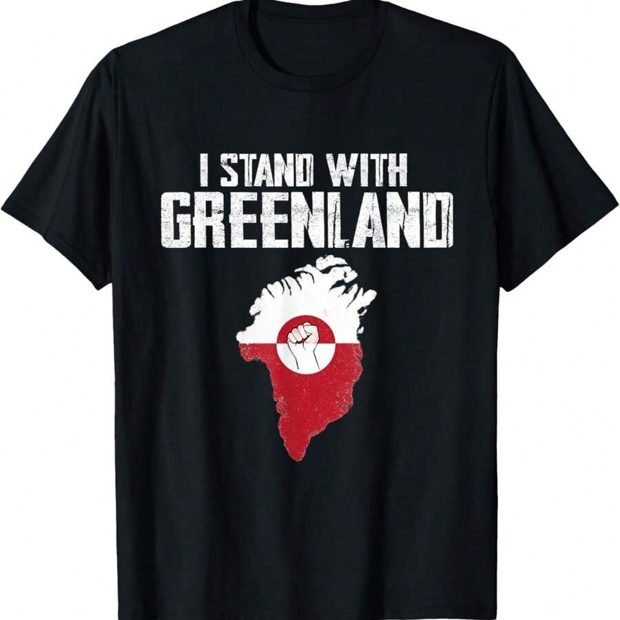 I Stand With Greenland Flag Map Fist Solidarity Protest Meme T-Shirt - 黑色 - 查看 1