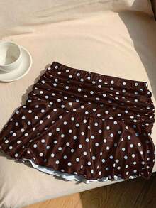 Minifalda acampanada fruncida con estampado de lunares para el verano - Multicolor 3 - Ver 2