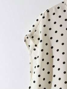 Camisa de mujer con diseño de cuello de corbata de lunares, primavera/verano - Albaricoque - Ver 5