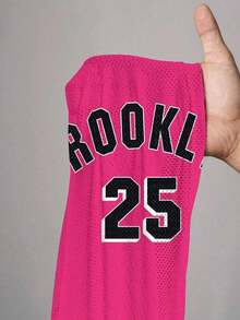 Camiseta gráfica minimalista casual con letra y número para mujer, adecuada para verano, deporte, combinación, fucsia con estampado a rayas de Brooklyn - Rosa Fucsia - Ver 7