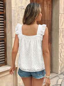 Blusa de mujer con cuello cuadrado y mangas cortas con estampado de lunares - Blanco - Ver 2