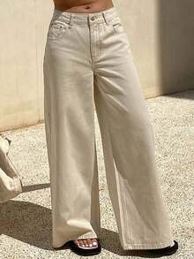 Jeans de mujer de unicolor de estilo casual de vacaciones/casual de negocios, nueva llegada de verano - Caqui - Ver 5