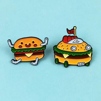 Creative Cartoon Hamburger, Fries, Cake, Letter Metal Brooch, Personalized Cross-Border INS Alloy Lapel Pin