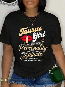 Women's 100% Cotton T-Shirt, Taurus Zodiac Sign - Horoscope, Astrology, Pure Cotton T-Shirts, Breathable And Comfortable, Short Sleeve And Round Neck For All Seasons - 黑色 - 查看 7