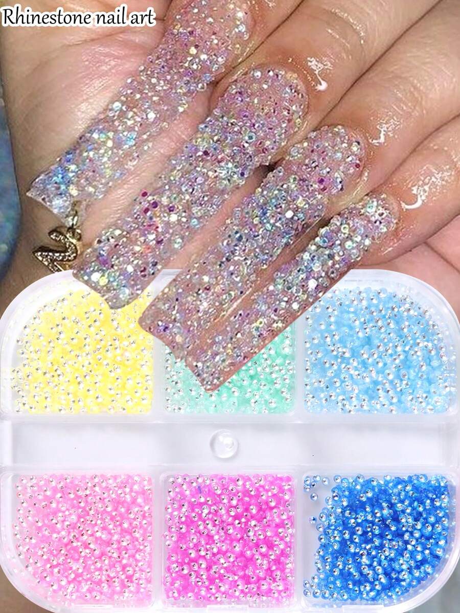 1mm Colorful Mini Nail Diamonds, 3D Resin Gems, Suitable For DIY Manicure, Mixed Color Nail Decorations, Sparkling Diamond Nail Accessories, Suitable For Manicure Art Handmade DIY - Multicolor - View 1
