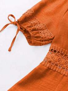 Vestido de verano de unicolor con ribete de encaje para mujer - Naranja - Ver 4