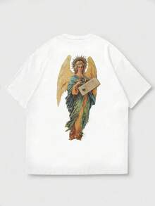 Camiseta de manga corta holgada de estilo casual, rock y hip hop para hombre Fractyr| Impresión de Ángel| Diseño Exquisito| Imprescindible para Primavera/Verano| Estilo Básico, Retro y Versá - Blanco - Ver 6