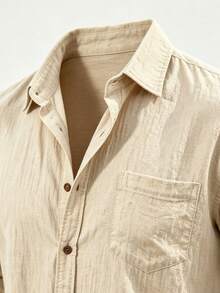Mercer Haus Mens Summer Button Up Shirt, Wrinkle Textured Short Sleeve Casual Beach Shirt With Chest Pocket Lightweight Breathable Loose Fit Vacation Top - Beige - View 8