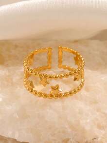 1pc Stainless Steel 18K Gold Plated Minimalist Star Open Ring, Suitable For Women's Daily, Outing, Party Wear - Gold - View 6