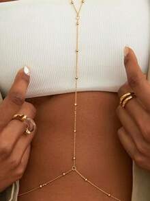 1 pièce Chaîne de corps en acier inoxydable plaqué or 18 carats à la mode, chaîne de ventre sexy pour femmes - Doré - Voir 1
