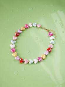 Trivaya 1 pieza Collar con colgante de corazón de cuentas de color caramelo lindo y aleatorio para mujeres - Multicolor - Ver 1