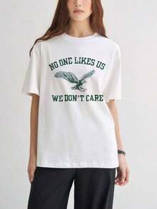 Camisetas de manga corta para mujer, con estampados interesantes, ropa hermosa. Camiseta blanca con águila y texto "A nadie nos gusta, no nos importa" para uso casual. - Blanco - Ver 7