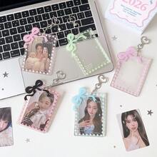 Ins风少女心形透明亚克力蝴蝶结卡套,偶像3英寸追星照片卡展示卡套学生吊坠保护套卡套 - 多色 - 查看 4