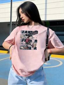 Short-Sleeve T-Shirt With Cartoon Character For Youth, Fashionable Short-Sleeve T-Shirt For Spring And Summer 2026, Made In Mexico, 180 Grams. Cartoon Print, Couple Design, Suitable For Indoor Or Outdoor Wear. Crew Neck, Unisex, Ideal For Office And Leisure. One-Pack. - PK-P631577SLNDXZGY466 - 查看 3