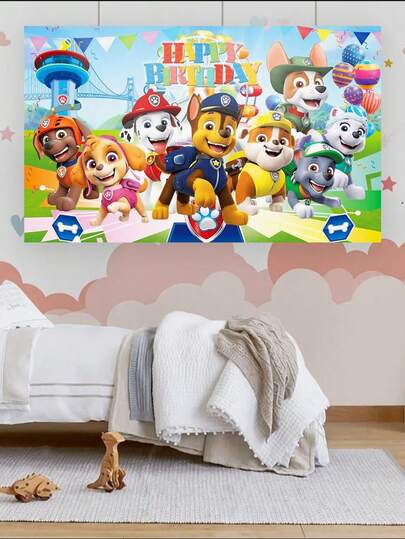  Paw Patrol Themed Happy Birthday Backdrop, 5 Vibrant Styles Available, Polyester Photography Background Banner With Iconic Characters & "Happy Birthday" Print, Durable & Reusable Photo Booth Prop For Themed Parties, Birthday Celebrations, Event Decorations & Photo Shoots, Perfect For Creating Memorable Party Atmosphere