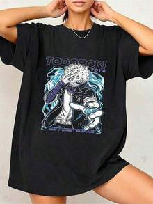 Under The RadarCamiseta de Anime Cyberpunk para Chicas, 100% Algodón, Estampado de un Solo Lado, Cuello Redondo, Manga Corta-Vintage Street Style Unisex Loose Cotton Short Sleeve Crew Neck T-Shirt - Negro - Ver 6
