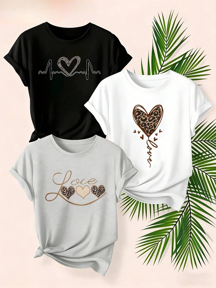 Una sola prenda de vestir no es un conjunto que consta de 3 artículos.Un conjunto incluye 1 camiseta de manga corta para mujer [Nueva Llegada 2026].Camiseta estampada de cuello redondo para el Día de la Madre, disponible en una variedad de colores y combinaciones de estampados.Una blusa casual, moderna y a la moda, hecha de un material suave, transpirable y lavable a máquina, adecuada para usar en casa y al aire libre.Camiseta básica para mujer. - Negro - Ver 1