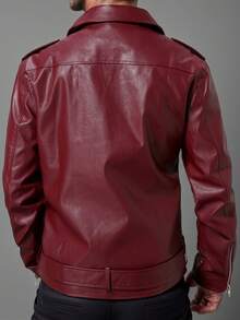 Men's Autumn Jacket In British Punk Style, Slim Fit, Lapel, Zipper And Bias Cut. - Burgundy - View 3