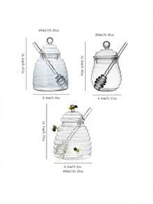 1pc Glass Honey Jar With Dipper & Lid,Transparent High Borosilicate Honey Container,Bee Decorations,Airtight Storage For Honey, Syrup & Jams - Multicolor - View 9