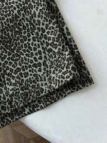 Pantalones anchos de pierna negros con diseño de estampado de leopardo retro elegante, pantalones rectos con cintura elástica con cordón, uso casual, vuelta al colegio - Gris Oscuro - Ver 4