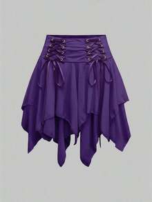 Goth Falda con cordones sólida - Morado - Ver 5