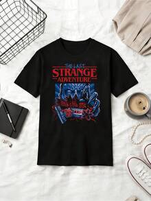 Retro Horror Illustration Cotton T-Shirt - Black - View 6