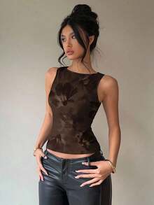 2 piezas Camisa sin espalda con lazo y cuello redondo sin mangas para mujer, Top estilo Y2K, adecuado para ir al trabajo, salidas, vacaciones, Paquete de 2 tops sin mangas para mujer, Top sin mangas para mujer, Conjunto de 2 piezas para mujer, Blus - Marrón - Ver 1