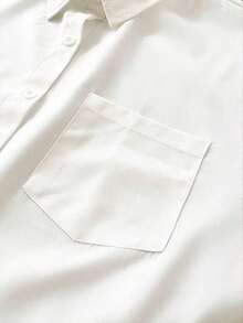 Camisa casual de mujer de unicolor, de manga corta, con hombros caídos y botones delanteros, para verano - Blanco - Ver 5