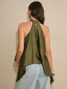 Blusa elegante de cuello halter con lunares para mujeres - Blanco y Negro - Ver 7