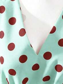 Vestido de línea A con cuello en V sin mangas, estampado de lunares y lazo en la cintura, adecuado para el Día de San Valentín y citas - Azul 2 - Ver 4