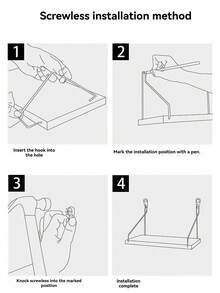 1pc Wall Mounted Shelf With 2 Hooks, Room, Living Room, Office One-Piece Partition Board Decorative Wall Rack, Hanging Partition Board Shelf - White - View 6
