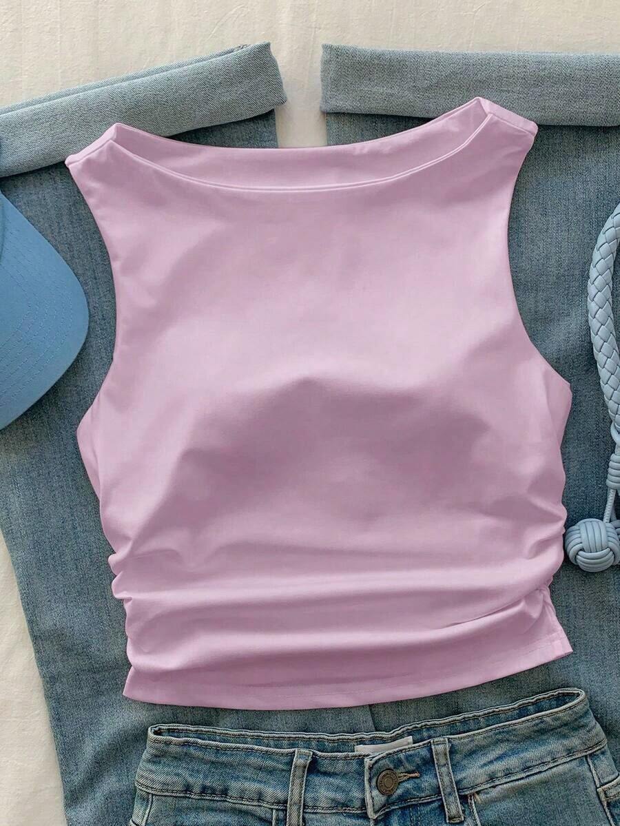 Camiseta de tirantes de algodón puro blanco, primavera/verano - Morado - Ver 1
