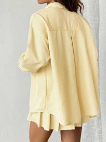 Conjunto de mujer de 2 piezas: Blusa y Falda Plisada - Amarillo - Ver 2