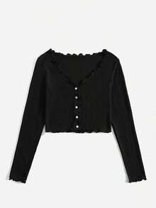 Camiseta De Punto De La Lechuga Con Botones Para Mujer - Negro - Ver 4