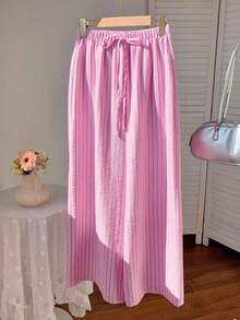 Pantalones Largos Para Mujer Con Estampado De Leopardo Y Cordón De Ajuste - Rosa - Ver 5