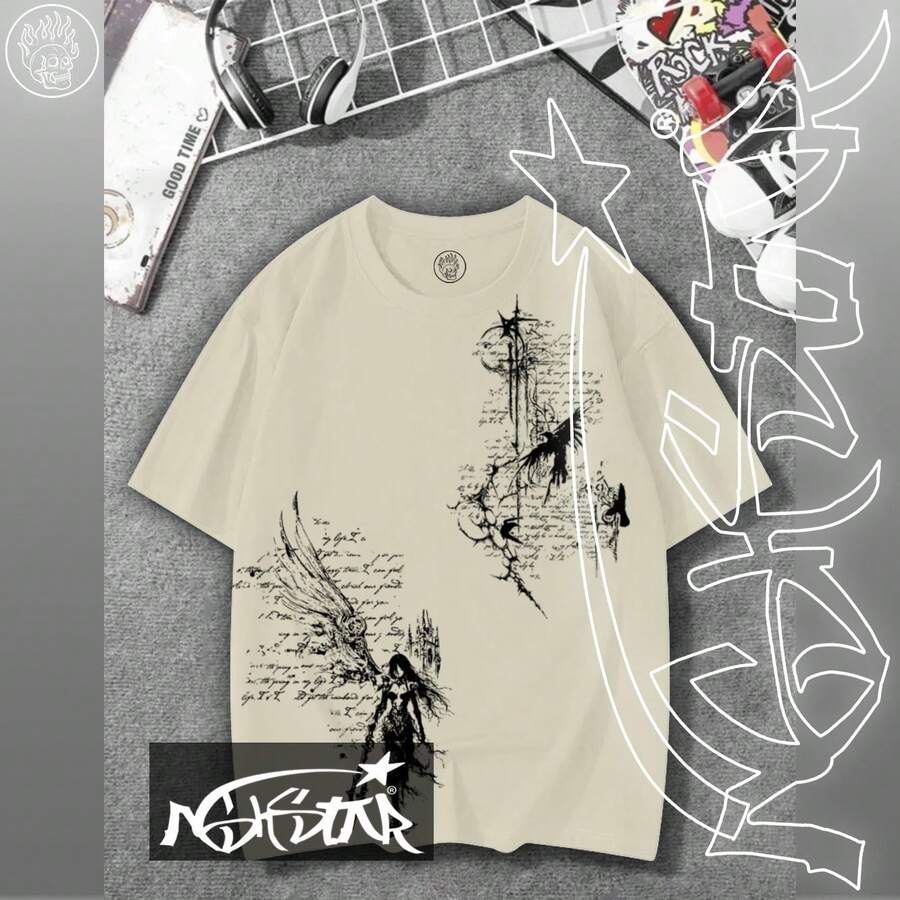Premium 100% Cotton ASHSTAR "Gothic Witch" T-Shirt - 香檳色 - 查看 1