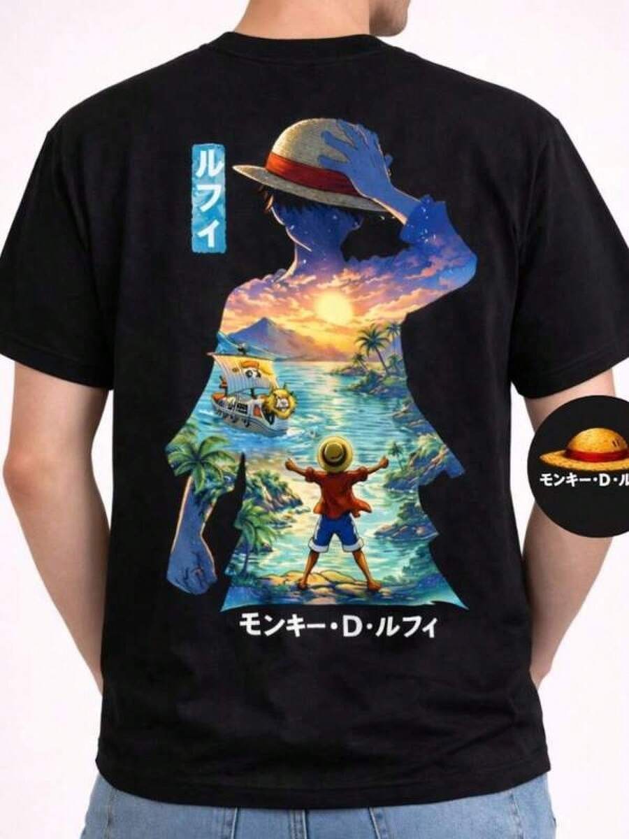 One Piece Straw Hat Crew Black Cotton T Shirt, Men's Summer Outfits, Gym, Holiday Outfits, Men's Clothing, Summer Tops, Festival Outfits For Women, Girls' Summer Outfits, Teen Girls' Summer Clothes, Clothes For Teens, Matching Mother And Daughter Outfits, Haki Straw Hat Shirt, Joy Boy Affe D One Piece Gear Anime Shirt, Mugiwara, Ace, Shanks, Japanese Pirate King Manga Tee. Stylish One Piece Black Graphic T-Shirt Showcasing Beloved Characters And Symbols From The Hit Anime Series. Crafted With Premium Lightweight Material, It Ensures Comfort While Maintaining A Sharp Look. Versatile For All Seasons And Various Occasions.Gifts Specially Prepared For O-Ne P-Iece Anime Fans, Gift For Kids, Friends And Family. Spring And Summer Daily Appearance, Loose Fit, Suitable For Daily Gatherings Comfortable And Stylish For All Seasons, Graphic Print Knitted Cotton T-Shirt, Machine Washable-Fashion Clothes - Svart - Visa 1