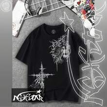 Premium 100% Cotton T-Shirt ASHSTAR "GOTHIC CROSS SKULL" - Black - View 2