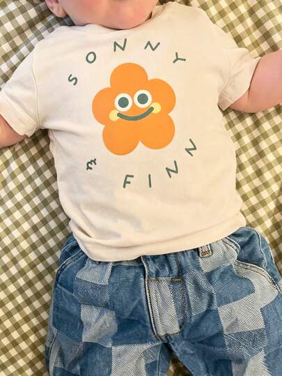 1件男婴SONNY & FINN图案印花短袖T恤，舒适休闲日常穿着，可爱清新童装