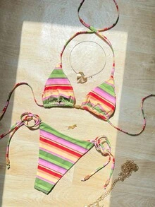 Bộ bikini nữ thời trang mới mùa hè 2026, họa tiết sọc, thanh lịch, thích hợp cho kỳ nghỉ biển, tiệc tùng. - Nhiều màu - Xem 2